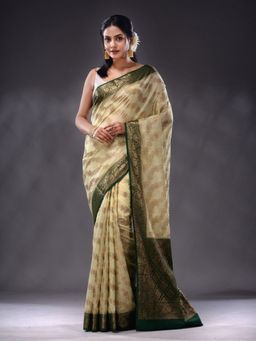 CHARUKRITI - Off White Georgette Handwoven Saree With Unstitched Blouse